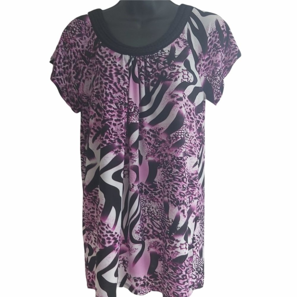 BEECHERS BROOK | Women's Short Sleeve Top Purple White Size Medium